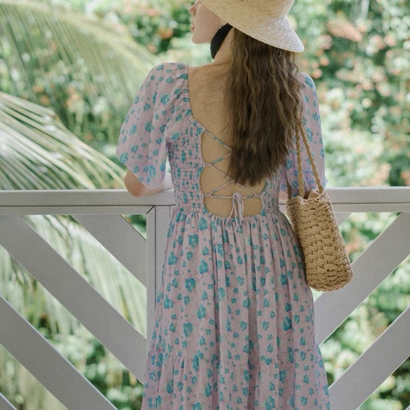 Floral low back smock midi dress - Picture 6 of 11